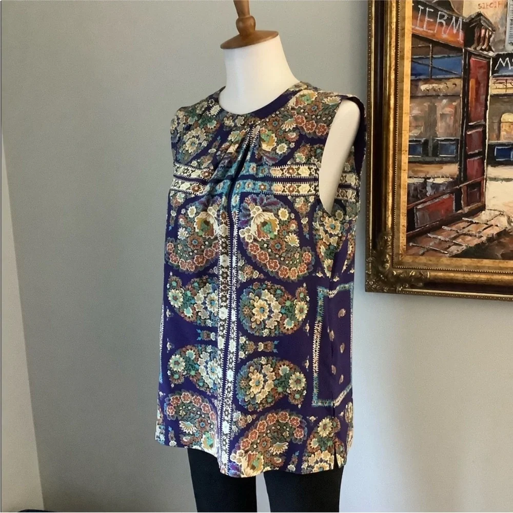 Nanette Lepore Silk Boho Floral Sleeveless Blouse Jewel Tone Print Size 4